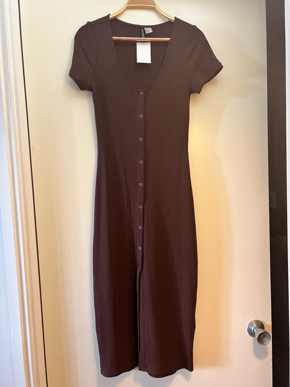 H&M Ribbed Short-Sleeve Midi Dress - Black